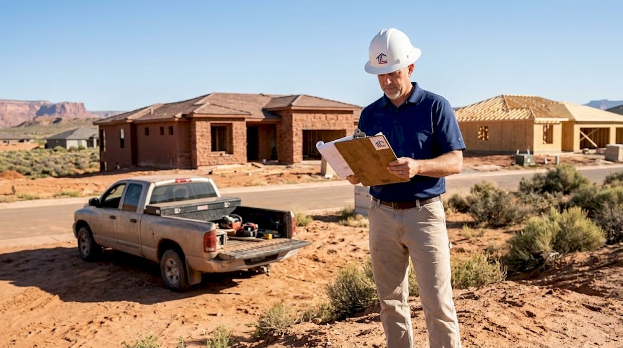 Supervisor reviewing plans at Utah construction site